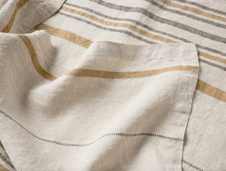 Mojave Organic Linen Throw - Coyuchi | Khaki/Espresso Stripe
